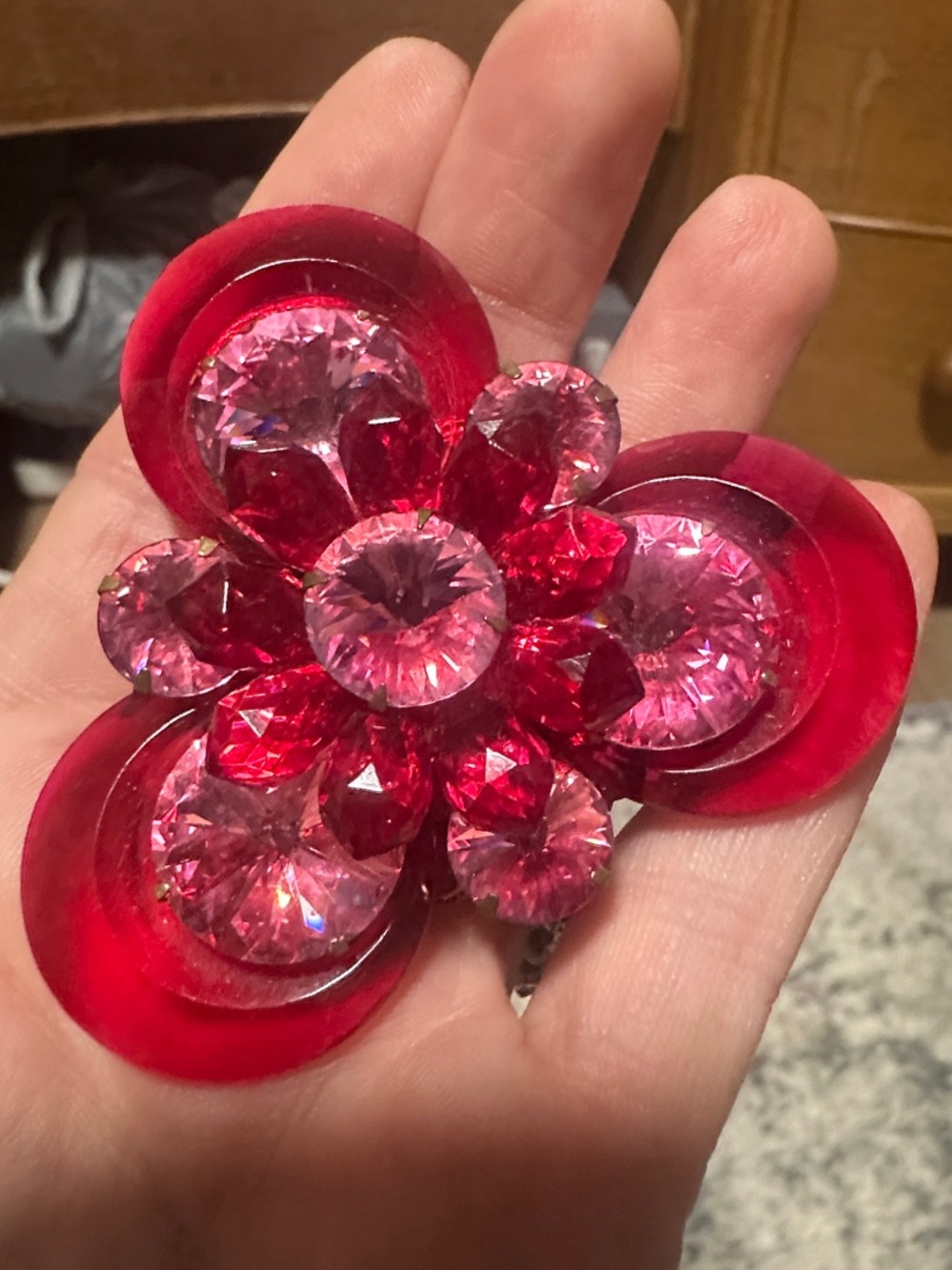 Vintage Red Crystal Flower Brooch - Women Jewelry